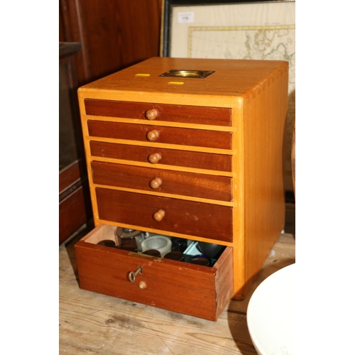 99 - Travelling apothecary/specimen chest with six drawers, 31cm high.