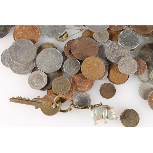 480 - Group of coins to include Queen Elizabeth II £5 coin 1990, etc. also a vintage compass and two... 