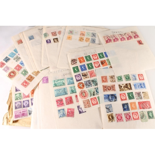 486 - Stamp collection on loose tracing paper sheets to include America, Australia, Brazil, Canada, China,... 