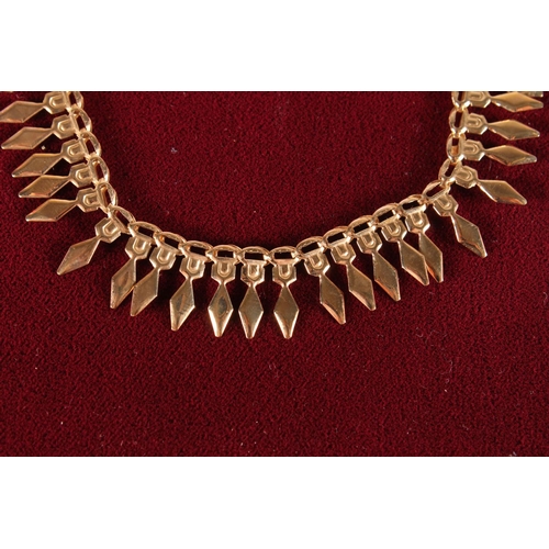 501 - Yellow metal fringe necklace, the clasp stamped '9k', 6.1g gross, in Elizabeth Duke case.