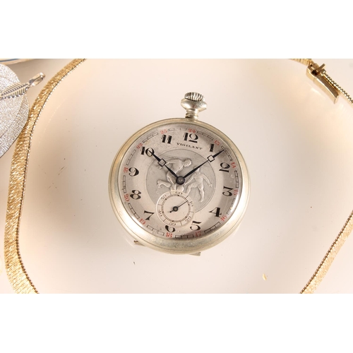 524 - Vigilant white metal cased open-faced pocket watch with footballers to the dial, a pair of 925 silve... 