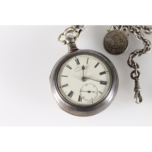 543 - Victorian silver pair case pocket watch by Alex Reid of Anstruther, with silver curb link guard chai... 