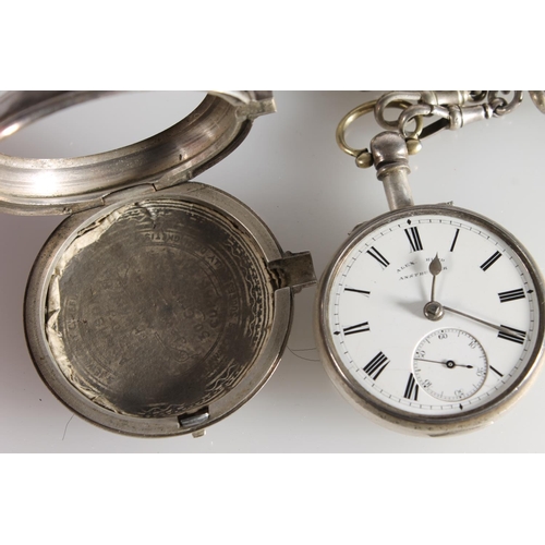 543 - Victorian silver pair case pocket watch by Alex Reid of Anstruther, with silver curb link guard chai... 