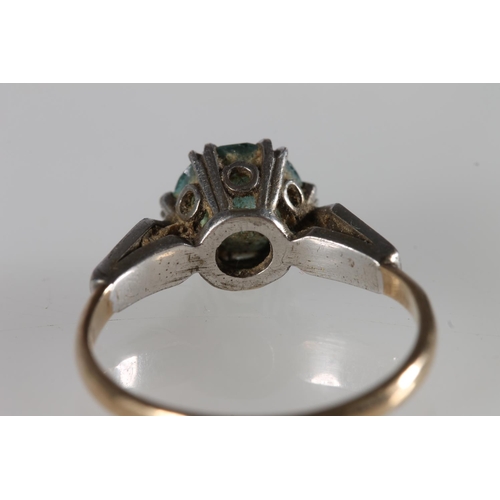 599 - 9ct gold solitaire ring with aquamarine light blue green coloured stone, 2.7g gross.