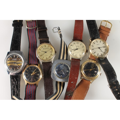 633 - Seven gents automatic and manual wind wristwatches to include Aseikon super de luxe, Ingersoll 7 jew... 