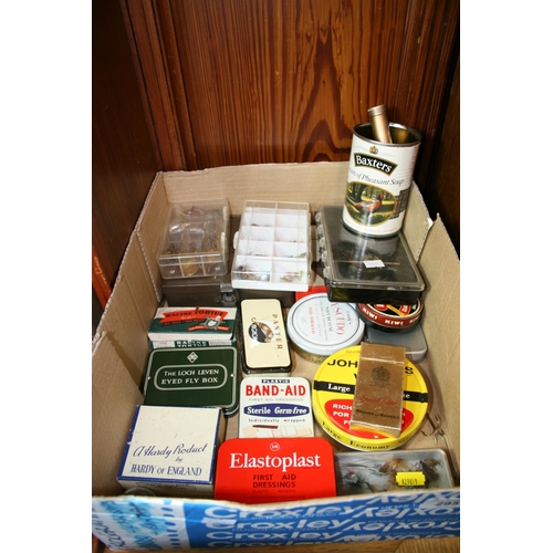 295 - Box of fly fishing flies and tins