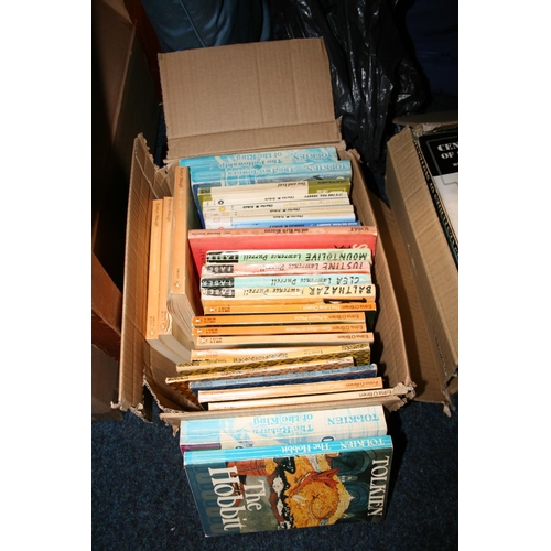 322 - Three boxes of books to include children's paperbacks, Wilsons Tales of the Borders, etc.