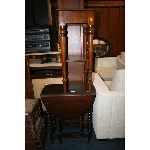 724 - Small Oak drop leaf gate leg table together with an Edwardian occasional table on four turned taperi... 