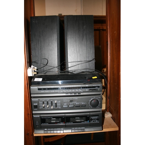 725 - Panasonic music stack comprising turntable, amp, cassette deck and two speakers