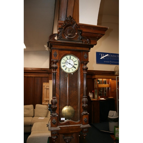 728 - Vienna Regulator wall clock with cream coloured dial and subsidiary seconds, H135cm