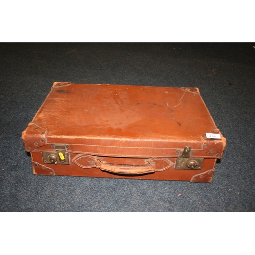 739 - Vintage leather suitcase, W56cm