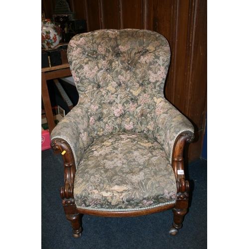 740 - Victorian button back armchair, H100cm