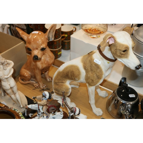 180 - Leonardo Collection model of a whippet, a glazed model of a chihuahua, a resin model of The Three Gr... 