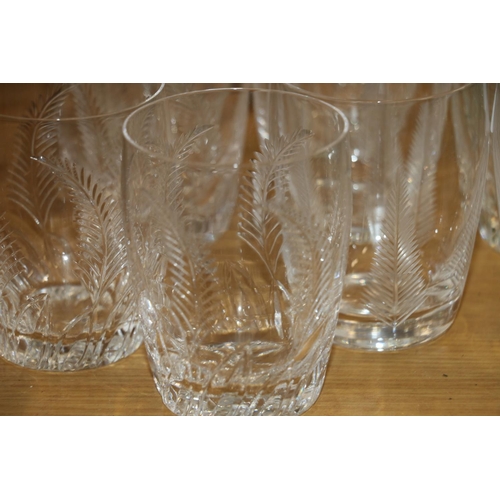 186 - Ten Stuart Crystal glass beakers decorated with ferns.