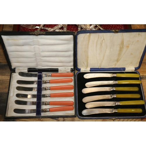 194 - Canteen of silver-plated cutlery, one other similar, and two cased sets of butter knives.