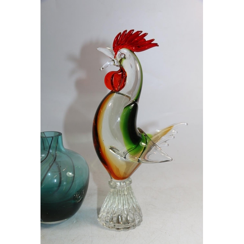 198 - Murano style glass cockerel and a Caithness Glass vase.