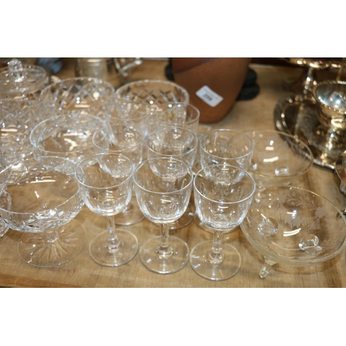 204 - A collection of cut glass to include cut-glass sundae dishes, a preserve dish, etc.