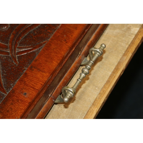 214 - Early 20th century mahogany butlers tray, carved in relief with leaf decoration.