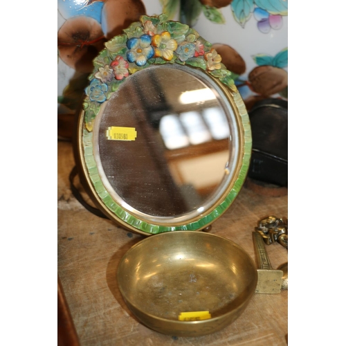 217 - Barbola dressing mirror on easel stand, a pair of special combination opera glasses in case, three I... 