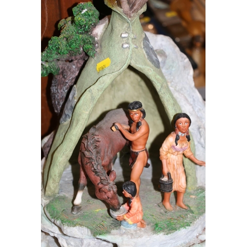 239 - Resin water feature in the form of a Native American scene, H47cm