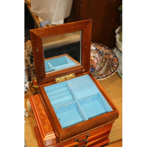 240 - Three wooden table jewellery boxes.