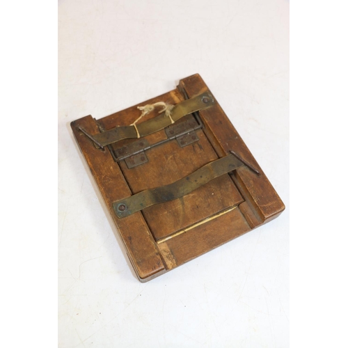 249 - Reproduction brass compass and a 19th century wooden framed photography plate.