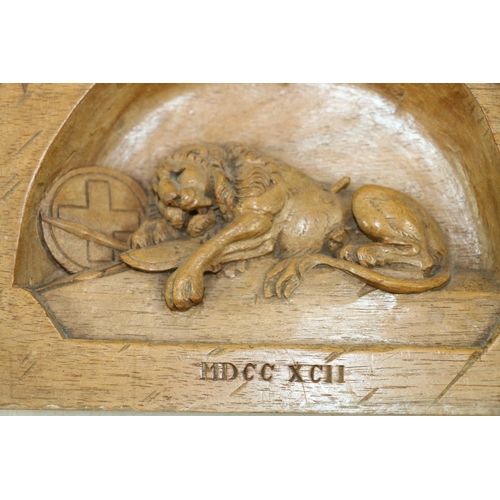 254 - Relief carved plaque of the Lion of Lucerne, 18cm.