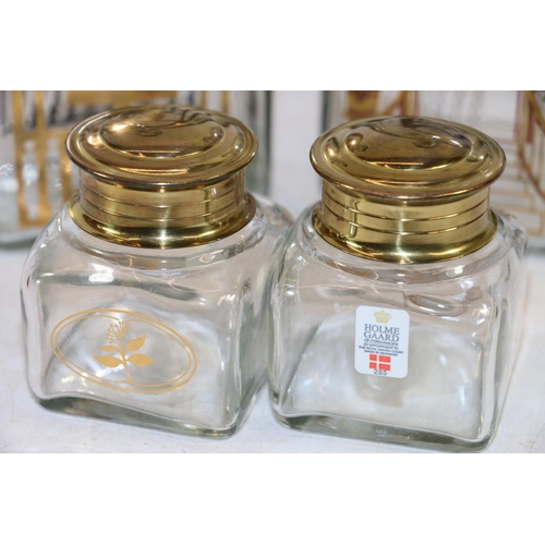 260 - Pair of Holmegaard Christmas Advent glass decanters, and two small Holmegaard glass jars.