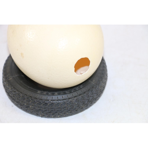 262 - Ostrich egg on a small tyre stand.