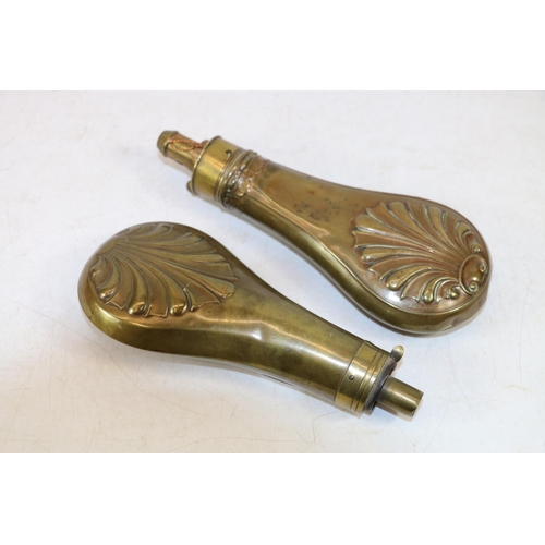 263 - Two brass powder/shot flasks.