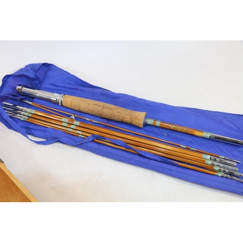 273 - Argyll split cane fly fishing rod with flies, in wooden case.