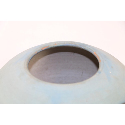 282 - 20th century Studio Pottery vase of ovoid form in a matt blue glaze with applied polychrome decorati... 