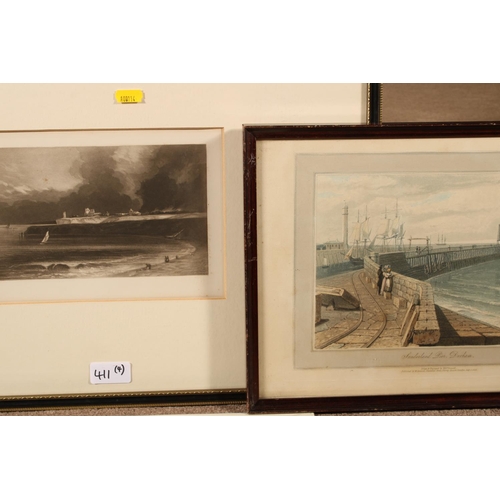 411 - THOMAS GIRTIN, Tynemouth, print, 12cm x 19cm in Hogarth frame 37cm x 52cm. Manner of EILEEN SOPER, c... 