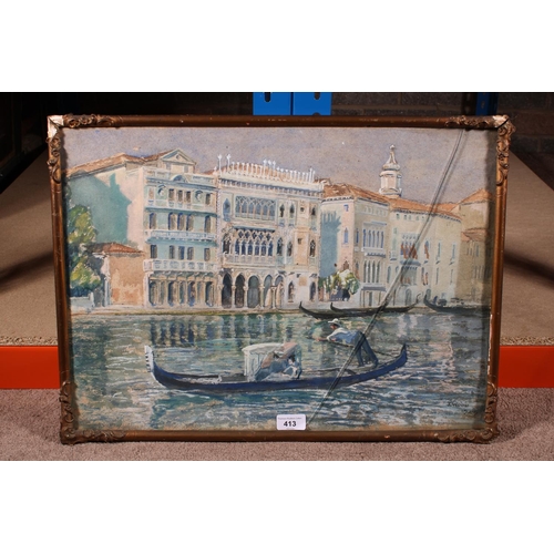 413 - J WOOD, Gondolier in Venice, pastel, signed and dated 1927 lower right, 39cm x 55cm, gilt frame 42cm... 