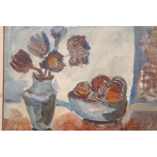 422 - CATHERINE YOUNG, still life fruit bowl and vase of flowers, watercolour, signed and dated '89 lower ... 