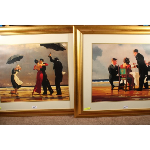 427 - Two large JACK VETTRIANO prints, frame size 75cm x 85cm, E LANGE, RRS Discovery at Victoria Dock Dun... 