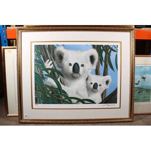 428 - MIKE MUFFINS, Down Under, limited edition print of Koalas, 398/500, signed lower right, 43cm x 60cm,... 