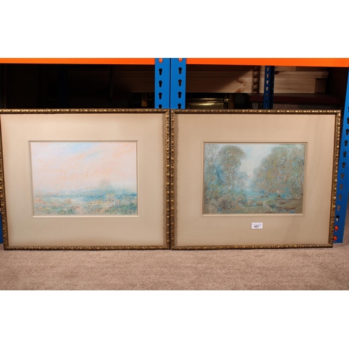 431 - Manner of HANS SELKE, figures in a landscape, two pastel paintings, unsigned, 23cm x 33cm, frame 47c... 