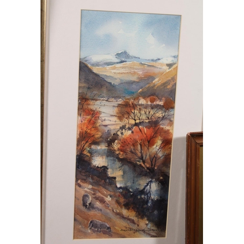 448 - ANGUS MACDONALD, Glen Rosa Arran, watercolour, signed lower right, 40cm x 17cm, frame 56cm x 33cm, a... 