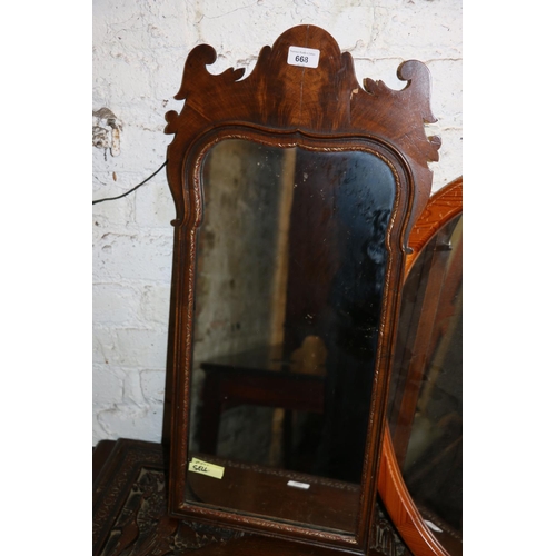 668 - Georgian style mahogany framed wall mirror, an oval wall mirror and a Venetian dressing table mirror... 