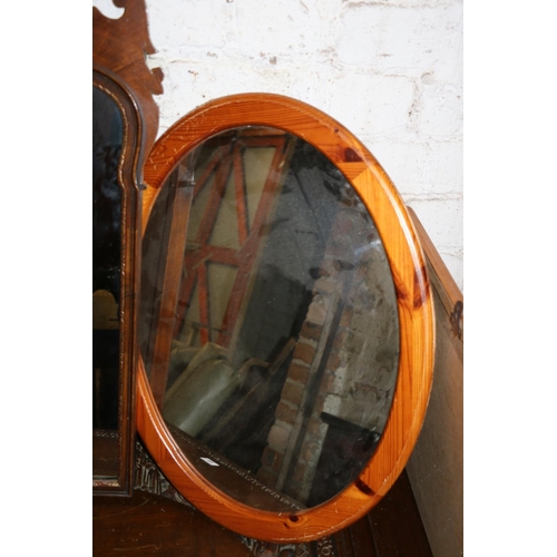 668 - Georgian style mahogany framed wall mirror, an oval wall mirror and a Venetian dressing table mirror... 