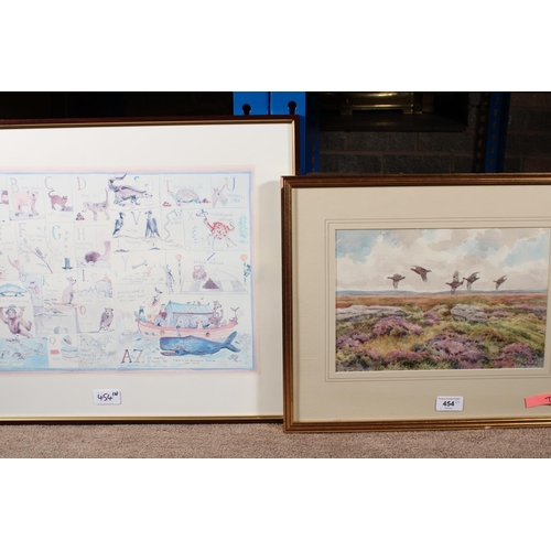 454 - BRIAN RAWLING, grouse in flight, watercolour, signed and dated 1994 lower right, 20cm x 29cm, frame ... 