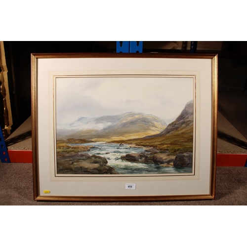 455 - ROBERT EGGINTON, Glen Etive, watercolour painting, signed lower left, 36cm x 51cm, frame 56cm x 70cm... 