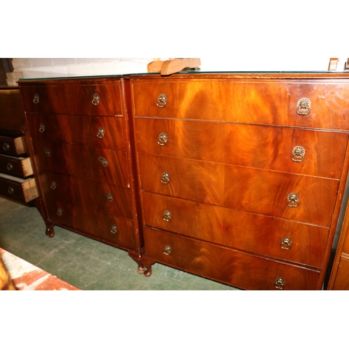 675 - Pair of mahogany drawers with glass tops over five drawers, raised on cabriole supports.