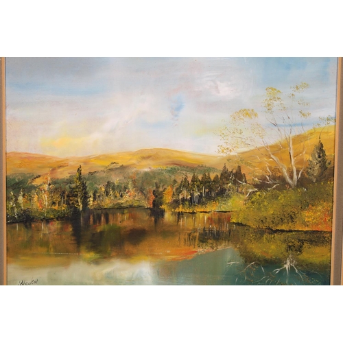 460 - LILLIAS BLACKIE of Broxburn (Scottish b1943), Scottish Highland loch scene, oil painting, signed low... 