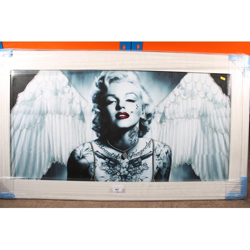 463 - Marilyn Monroe, framed print with glitter glue highlights, 49cm x 99cm, frame 65cm x 115cm.