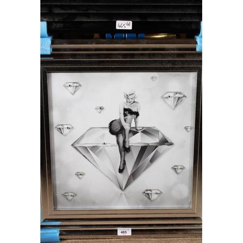 465 - Marilyn Monroe diamonds print with glitter glue highlights, 38cm x 38cm, frame 55cm x 55cm and anoth... 