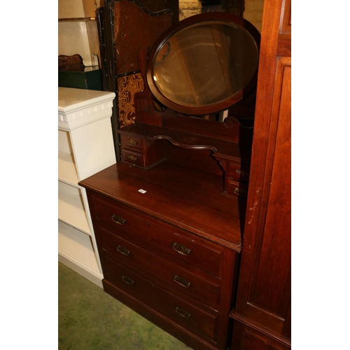 691 - Mahogany dressing table with swing mirror and three long drawers, 160cm high.