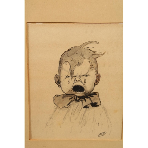 471 - EARLY 20TH CENTURY SCHOOL, child crying, ink drawing, signed with monogram and dated 1907 verso, 13c... 