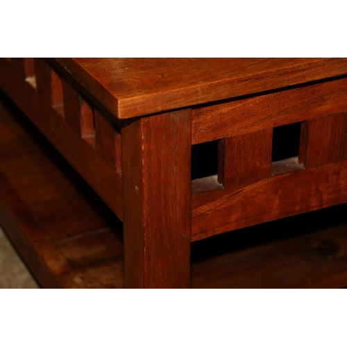 696 - Late 20th century pine square shaped coffee table., 105cm wide.